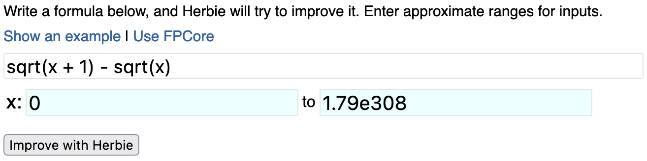 The input range field in the Herbie web UI.